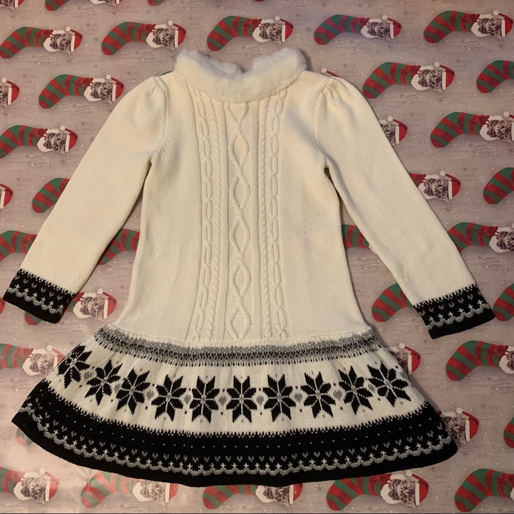 Gymboree Girls 5T Fairisle Winter dress with faux fur trim